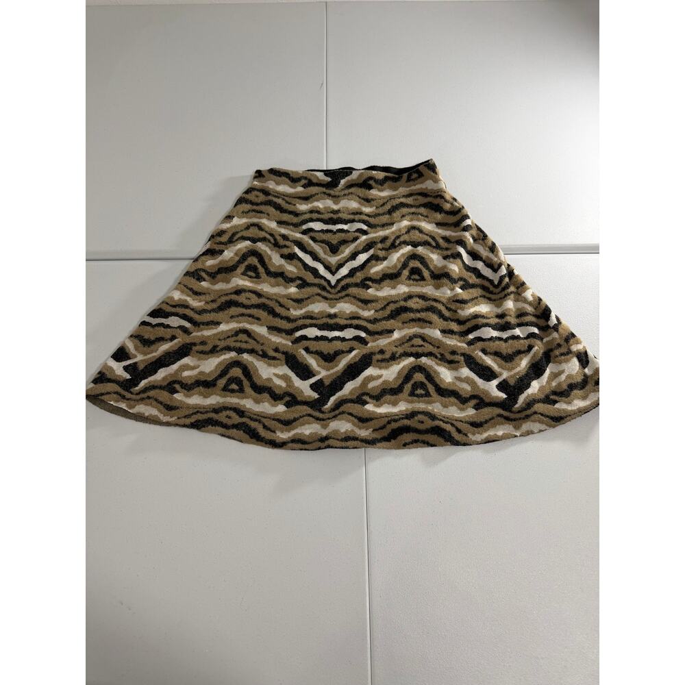 Vila Milano Animal Print Fuzzy Knit A-Line Skirt Women’s Large Tan Black
